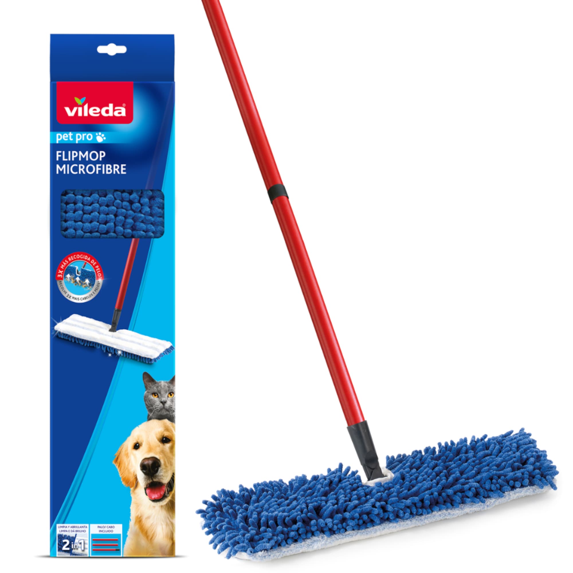 Vileda Pet Pro Flip Mop – three times more pet hair removal*