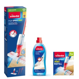 Vileda 1-2 Spray Max Super Kit | Mop Pad Refill | 1-2 Spray liquid 